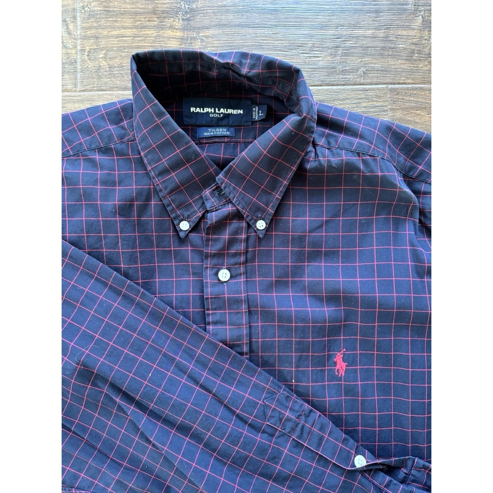 Ralph Lauren Golf Tilden Check Navy Red Long Sleeve Button-Up Shirt Size L